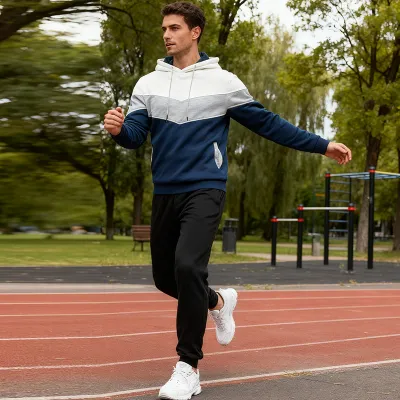 Men Spring Autumn Fashion Casual Sports Color Matching Long Sleeve Hoodies Jogger Pants Sets