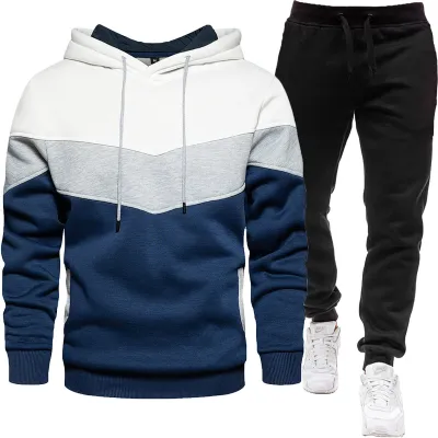 Men Spring Autumn Fashion Casual Sports Color Matching Long Sleeve Hoodies Jogger Pants Sets