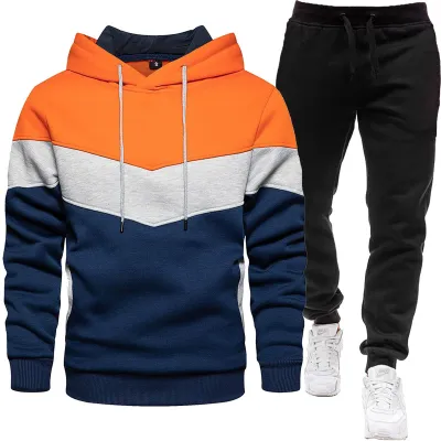 Men Spring Autumn Fashion Casual Sports Color Matching Long Sleeve Hoodies Jogger Pants Sets