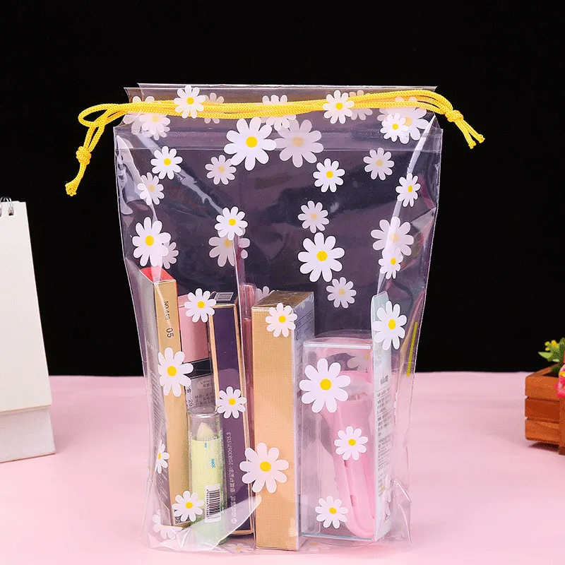Little Daisy Frosted Transparent Plastic Drawstring Packaging Bag