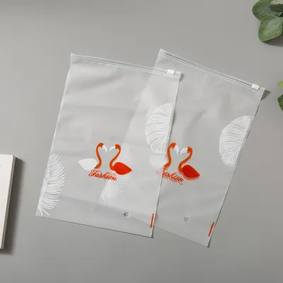Translucent Frosted Cygnet Feather Printing Zipper Storage Gift Clothing Packaging Shopping Bags