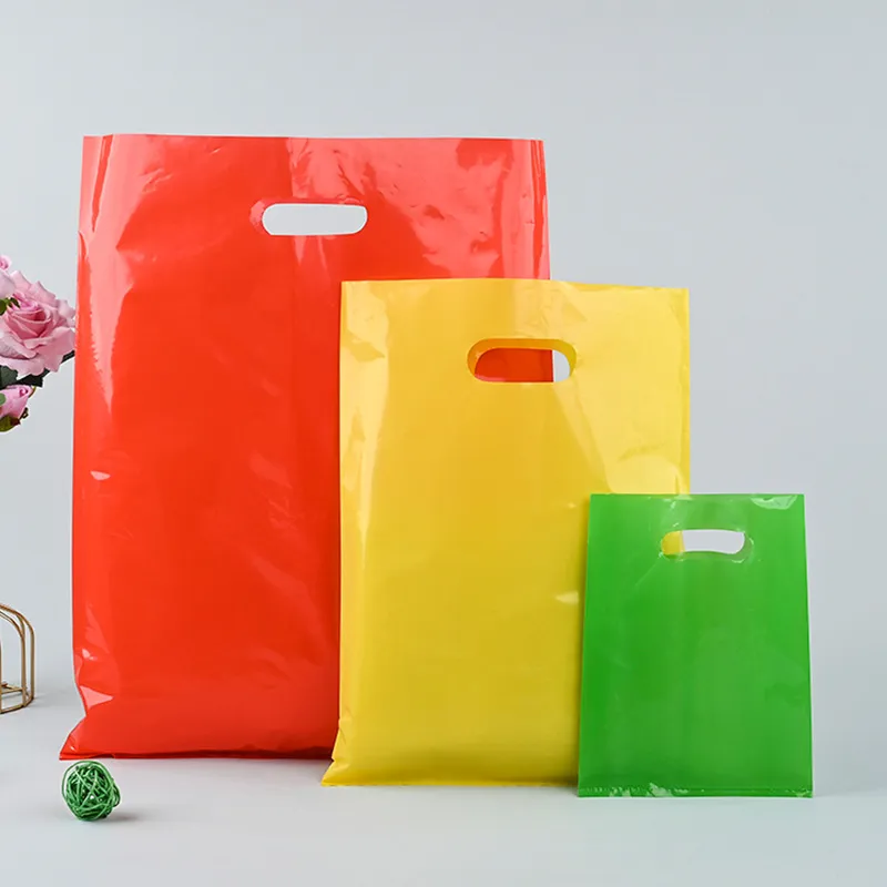 30*40cm PE Solid Color Plastic Shopping Gift Bag LDPE Reusable for Tea Packaging