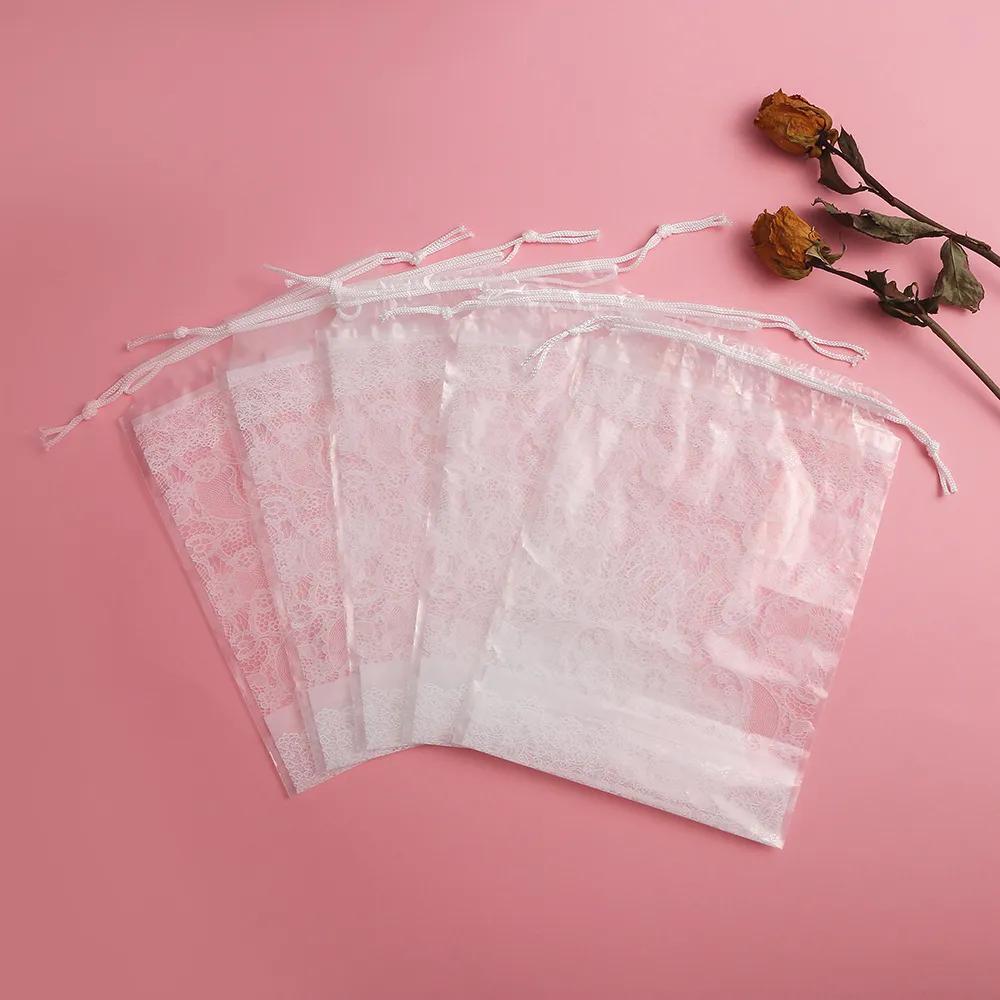Simple Translucent PE Lace Print Garment Storage Drawstring Shopping Bags