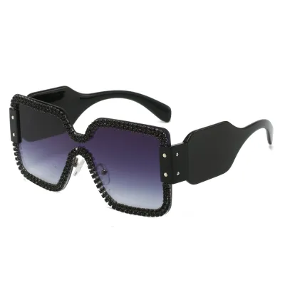 Women's Fashion Double Row Rhinestone Frameless Square Sunglasses