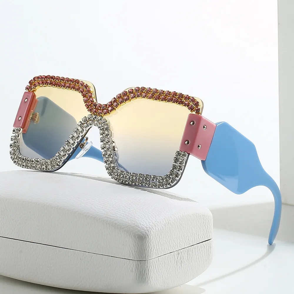 Women's Fashion Double Row Rhinestone Frameless Square Sunglasses