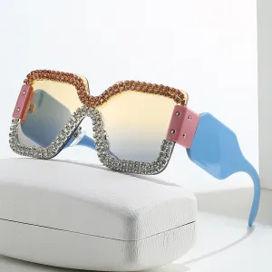 Women's Fashion Double Row Rhinestone Frameless Square Sunglasses