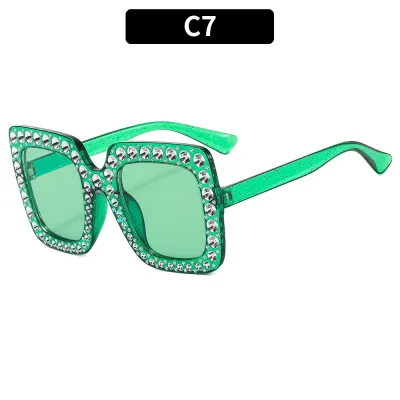 Women Fashion Flash Powder Multicolor Square Rhinestone Sunglasses