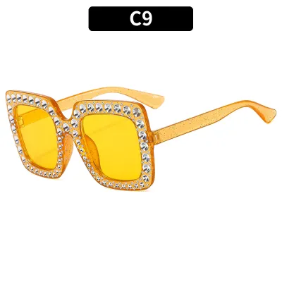 Women Fashion Flash Powder Multicolor Square Rhinestone Sunglasses