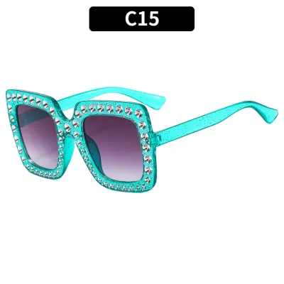 Women Fashion Flash Powder Multicolor Square Rhinestone Sunglasses
