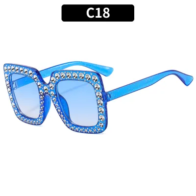 Women Fashion Flash Powder Multicolor Square Rhinestone Sunglasses