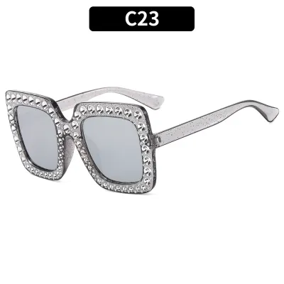 Women Fashion Flash Powder Multicolor Square Rhinestone Sunglasses