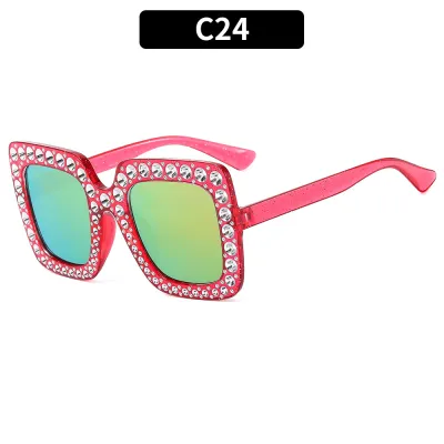 Women Fashion Flash Powder Multicolor Square Rhinestone Sunglasses