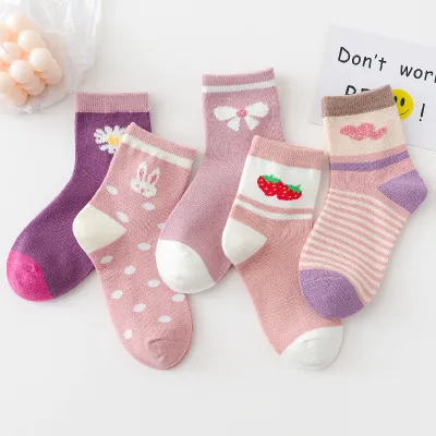 Kids Boys Girls Cute Basic Cartoon Mid-Calf Socks Cotton