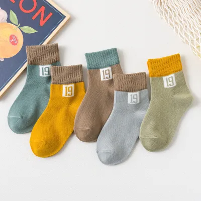 Kids Boys Girls Cute Basic Alphabet Mid-Calf Cotton Socks