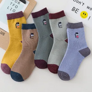 Kids Boys Girls Cute Cartoon Color Matching Mid-Calf Socks 100% Cotton