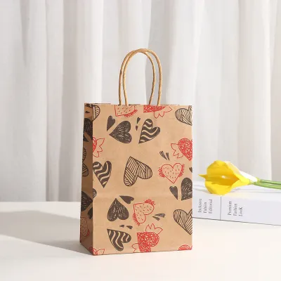 Valentine Cartoon Heart Print Kraft Paper Gift Bag for Party