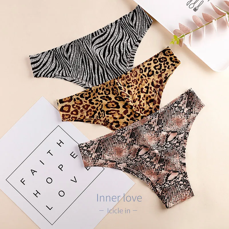 Women Fashion Sexy Leopard Ice Silk Seamless Panties Low Waist