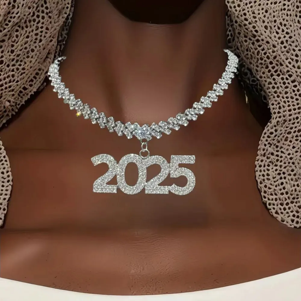 Women Fashion Simple 2025 Digital Rhinestone Necklace
