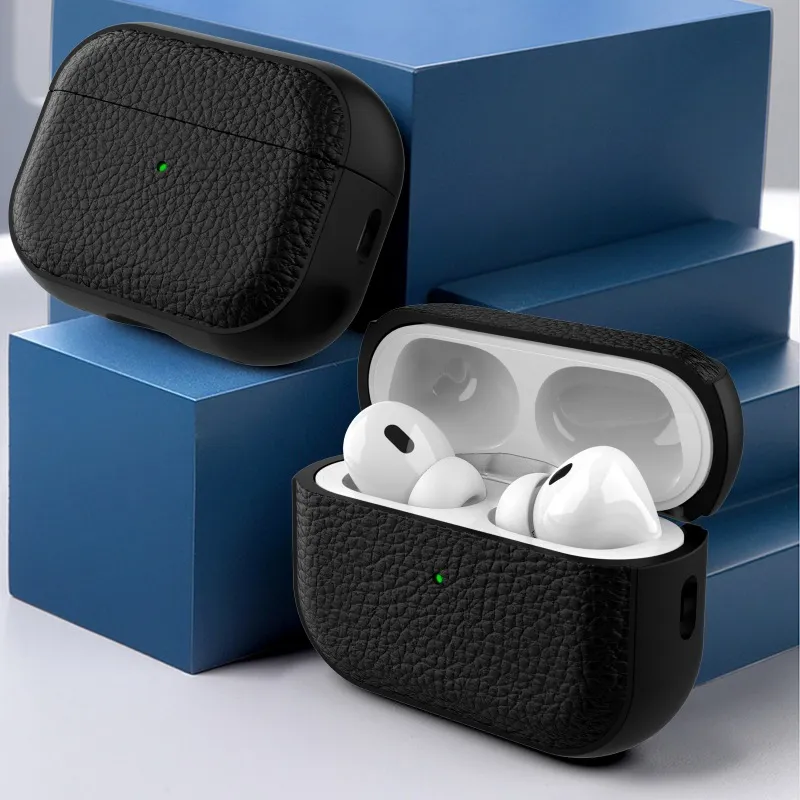 Simple Neutral Solid Color Leather Apple Bluetooth Headset Case