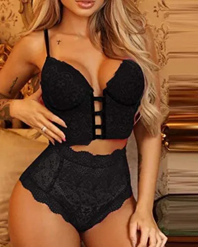 Women Sexy Lace Perspective Mesh Lingerie Set