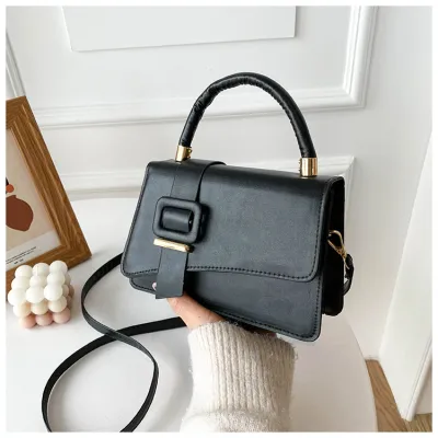 Simple Solid Color Clap Shoulder Bag Small Square PU Soft Crossbody Purse