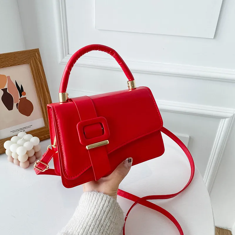 Simple Solid Color Clap Shoulder Bag Small Square PU Soft Crossbody Purse