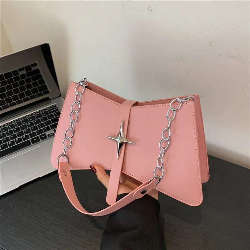 Fashion Solid Color Chain Underarm Shoulder Bag PU Urban Simplicity