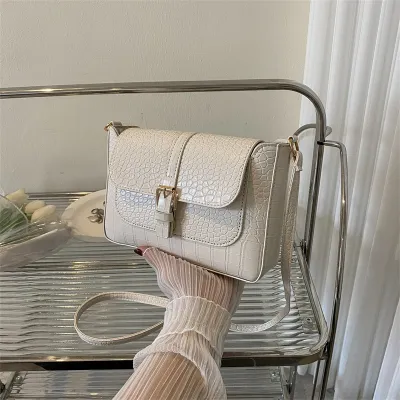 Fashion Solid Stone Pattern Flap PU Shoulder Bag