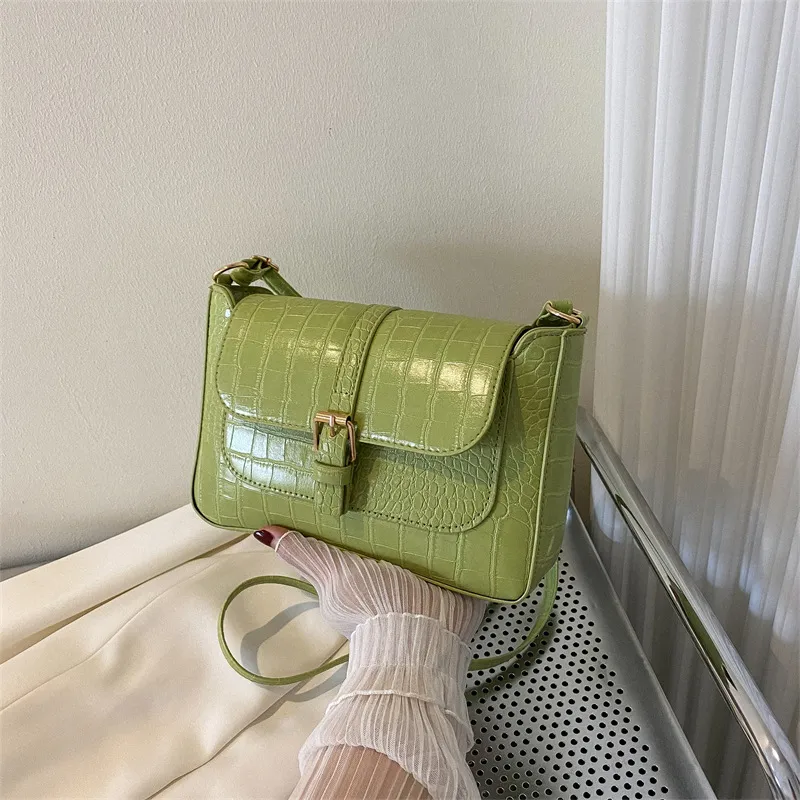 Fashion Solid Stone Pattern Flap PU Shoulder Bag