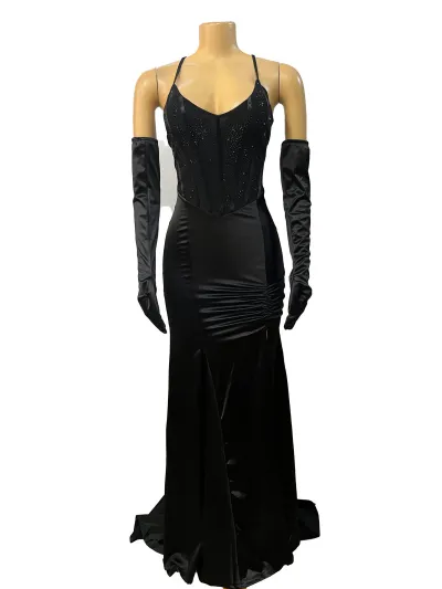 Women Fashion Sexy Heavy Industry Sequin Stitching Strap Tight Party Dress
