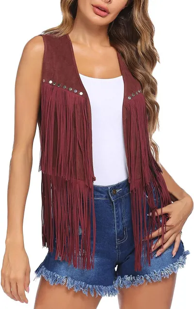 Women Vintage Western Style Tassel Vest Sleeveless Coat