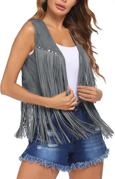 Women Vintage Western Style Tassel Vest Sleeveless Coat