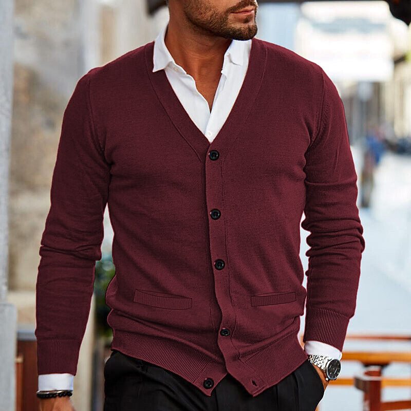 Wholesale Autumn And Winter Men V-Neck Long Sleeve Slim Cardigan
