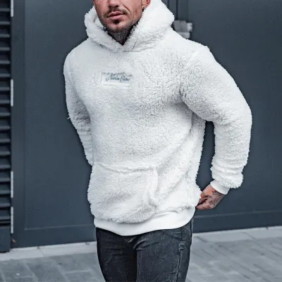 Men Autumn Winter Casual Alphabet Plush Long Sleeve Hoodies Coat