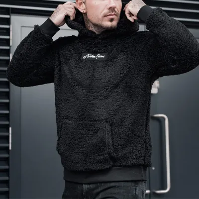 Men Autumn Winter Casual Alphabet Plush Long Sleeve Hoodies Coat