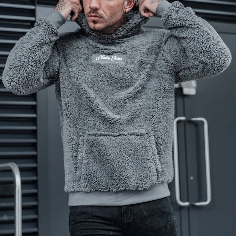 Men Autumn Winter Casual Alphabet Plush Long Sleeve Hoodies Coat