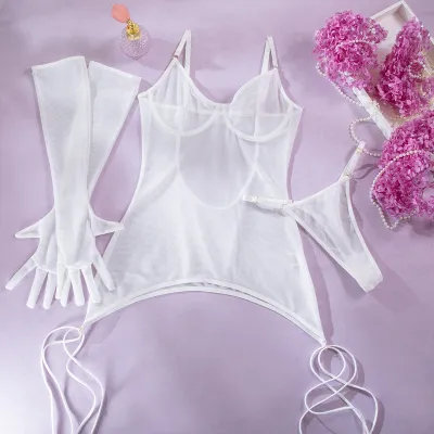 Women Sexy Mesh Perspective Lingerie Bra Set