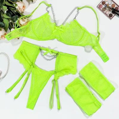 Women Sexy Solid Color Lace Mesh Bra Set