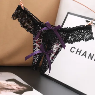 Women Sexy Lace Perspective Leopard Thong Panties