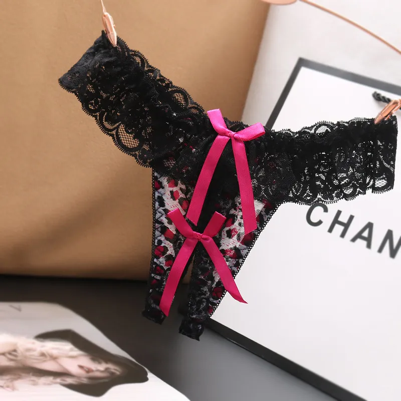 Women Sexy Lace Perspective Leopard Thong Panties