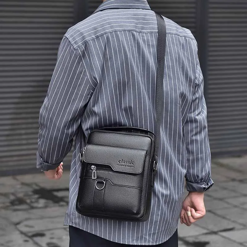 Men Fashion Casual Commuter PU Crossbody Bag Solid Color