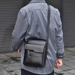 Men Fashion Casual Commuter PU Crossbody Bag Solid Color