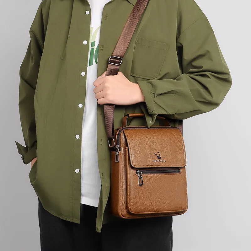 Men Fashion Commuter PU Leather Crossbody Bag Solid Color