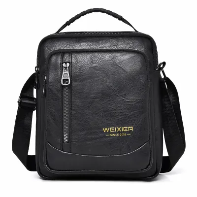 Men Fashion Casual Commuter PU Crossbody Bag Solid Color