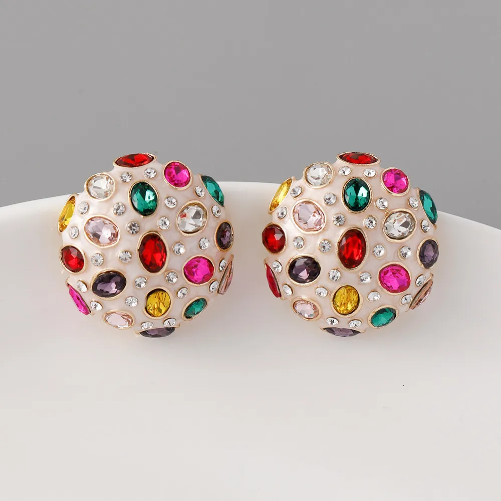 Wholesale Women Retro Exaggerated Geometric Round Alloy Colored Diamond