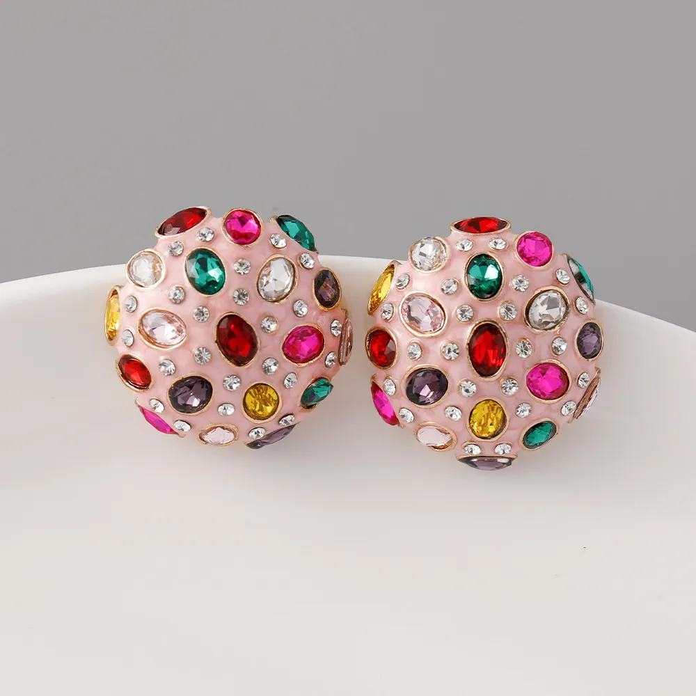 Wholesale Women Retro Exaggerated Geometric Round Alloy Colored Diamond