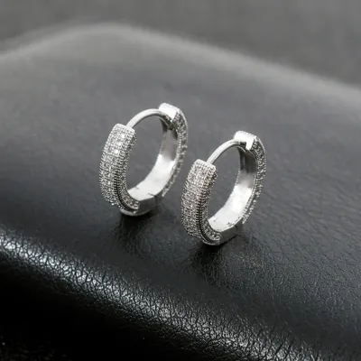 Women Fashion Simple Full Diamond Earrings Silver Plated