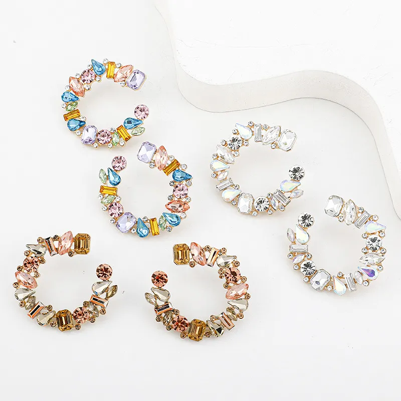 Women Geometric Semi-Round Alloy Diamond Earrings
