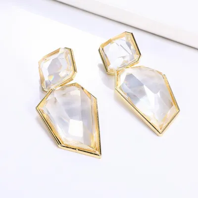 Women Fashion Retro Irregular Rectangular Geometric Gold Foil Resin Drop Earrings