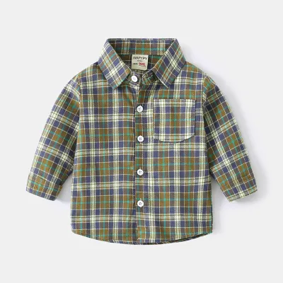 Kids Toddler Boys Casual Stripe Plaid Print Long Sleeve Lapel Shirt Spring Autumn